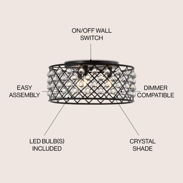 Gabrielle 19" Metal/Crystal LED Flush Mount Ceiling Light - JONATHAN Y